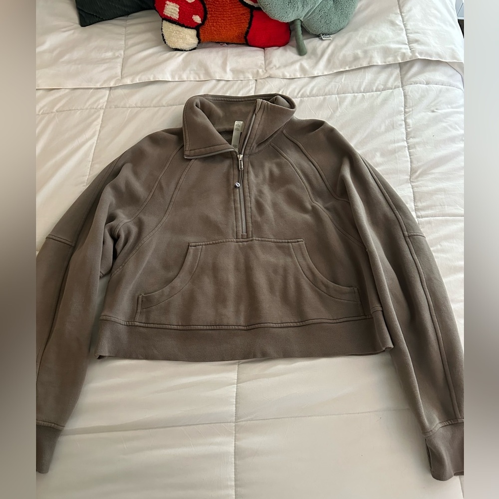 lululemon athletica cropped half-zip sweatshirt in taupe - Picture 2 of 6
